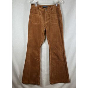 ModCloth Womens Brown Corduroy Flared Leg Pants Size 10 Patch Pockets Boho EUC